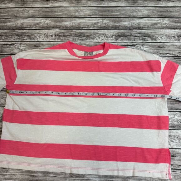 ASOS Women's Striped Oversized Boxy Cropped T Tee Shirt 2 White Bright Hot Pink - Picture 8 of 12